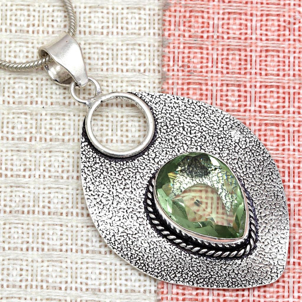 Green Amethyst Gemstone Mother's Day Jewelry Pendant Earring Set