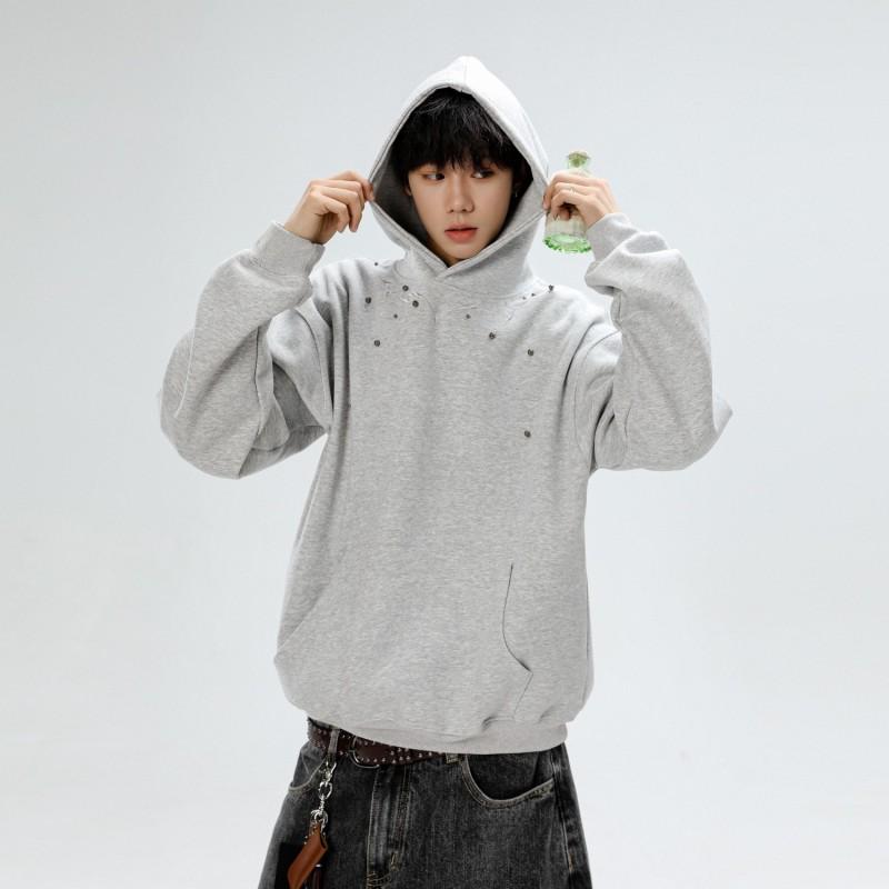 Unisex Oversized Hooded Sweatshirt With Vintage Embroidery Beaded Detail Cotton Blend Loose Fit Fall