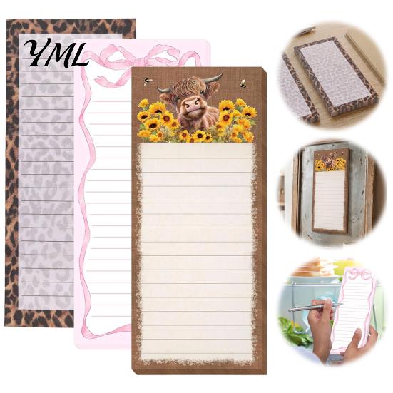 Cute Stationery for Home Magnetic Refrigerator Notepad, Highland Cow/Bow/Leopard Print, Shopping Daily Planner Kitchen List Pad Fridge And Metal