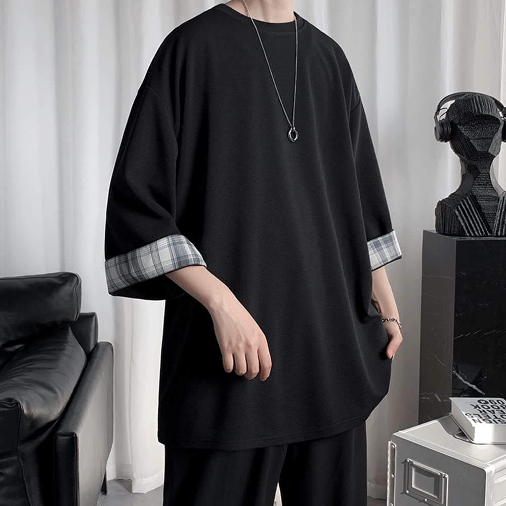 Летняя большая свободная одежда с круглым вырезом на спине [foveitaa], мужские футболки, рукава 3/4, однотонные, размер, силуэт, лето, посадка, воротник, мягкий, удобный,