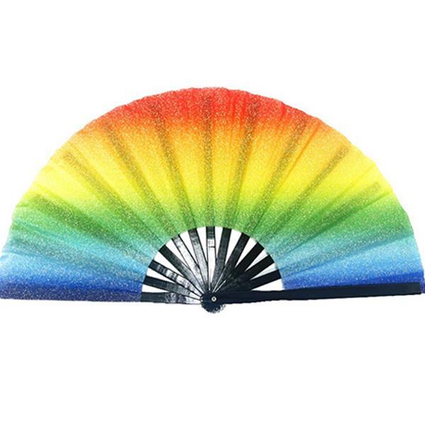 Multi-Color Glitter Kung Fu Fan 33CM Carnival Fan Dance Fan with Bamboo Frame Large Fan
