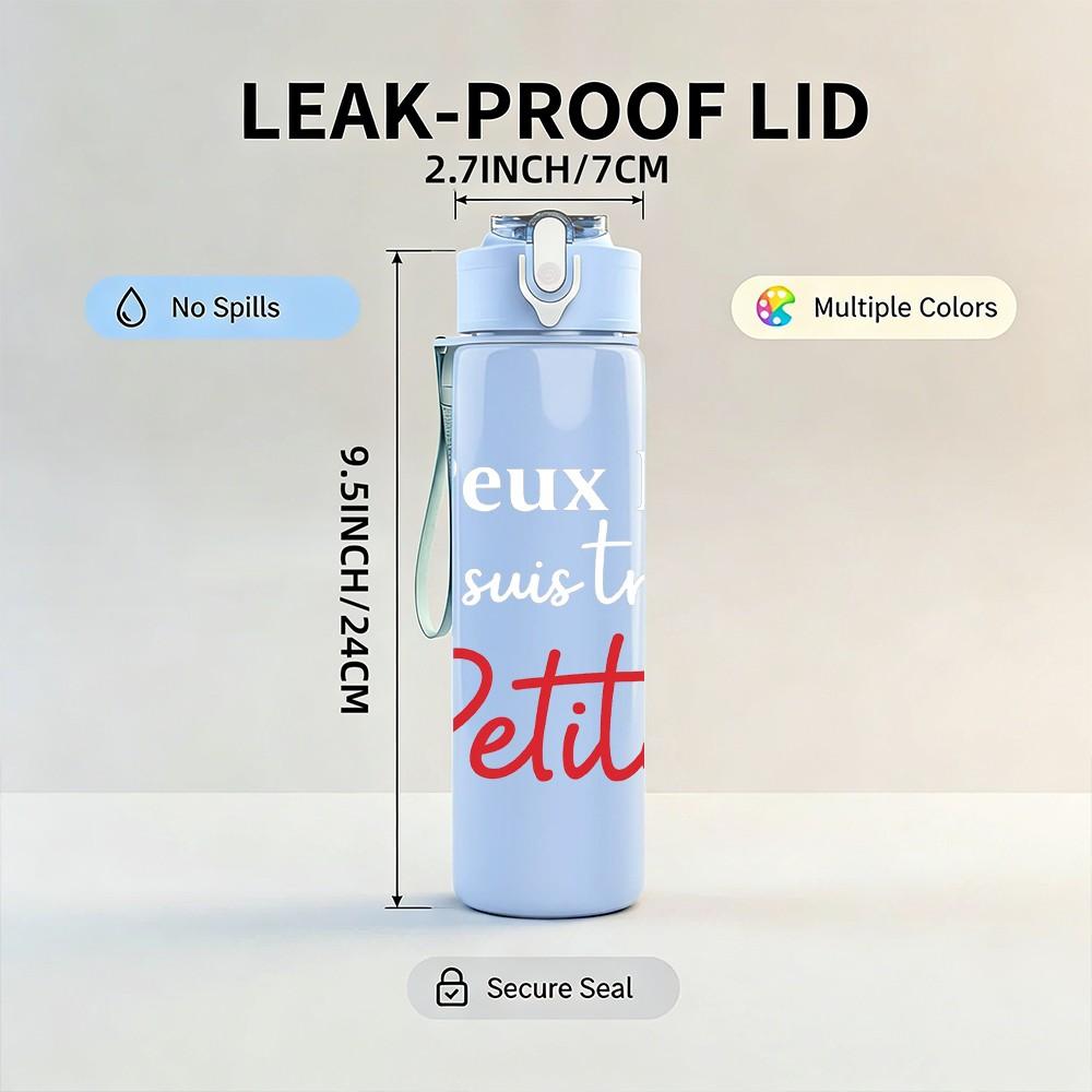 1PC Petite French Red Script 750ml Color Plastic Sports Water Bottle Leakproof Flip Straw Lid Suitable for Sports Office Home Use
