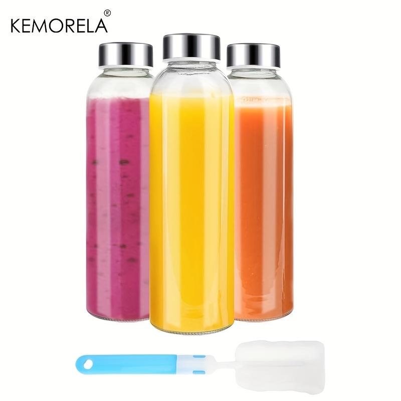 KEMORELA 3/4/6 шт. Прозрачные стеклянные бутылки с крышками 530 мл, Многоразовые стеклянные бутылки для воды с крышкой из нержавеющей стали для сока, молочного чая