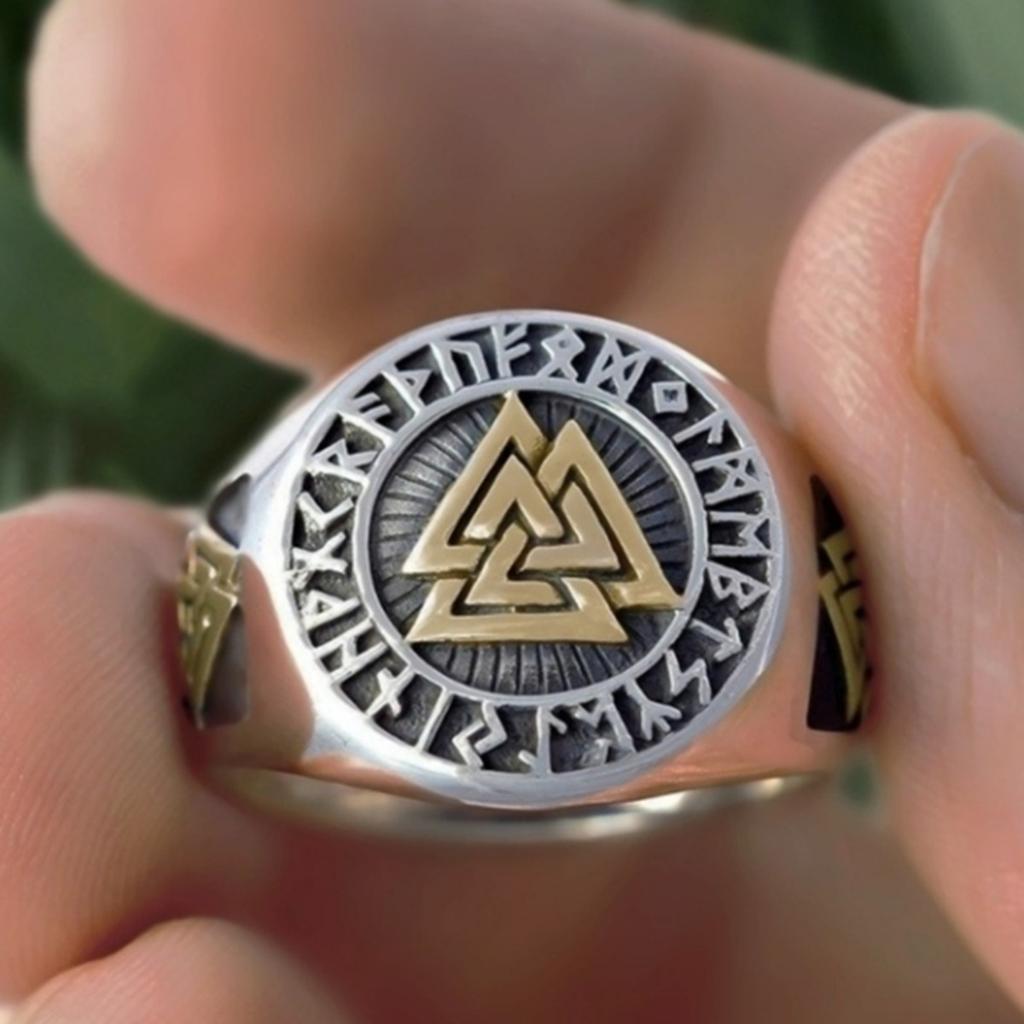 Мода Панк Мужские Золотой и Серебряный Цвет Викинг Нержавеющая Сталь Байкерские Кольца Викинги Треугольник Один Скандинавские Украшения Размер 7-14