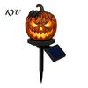Warm Amber Light Solar Halloween Pumpkin Garden Stake Light, Waterproof Resin LED Decorative Lawn Lamps Lantern, Spooky Yard Lighting for Outdoor