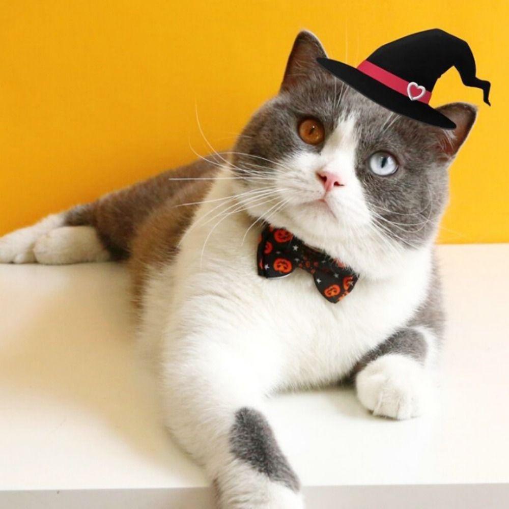 With Bell Kitten Pumpkin Necklace Adjustable Cat Pumpkin Bow Tie Halloween Cat Collar Halloween