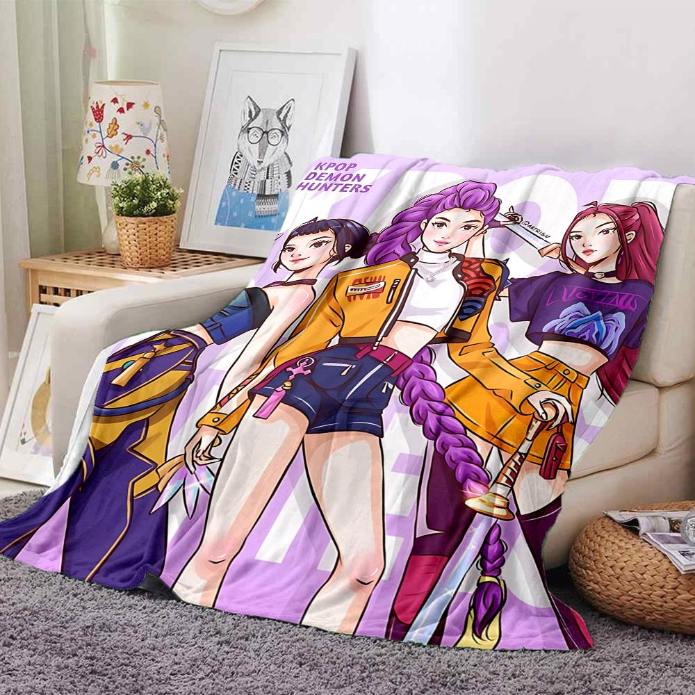 1pc Kpop Demon Hunters Urban Fantasy Flannel Blanket,Ultra Soft Warm Plush Throw for Home Bedroom Bed Sofa Cover Camping Picnic gift Y72215
