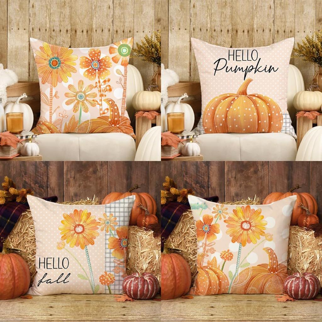 Thanksgiving New Pillow Case Autumn Pumpkin Print Letter Pillow Home Cushion Set Decoration