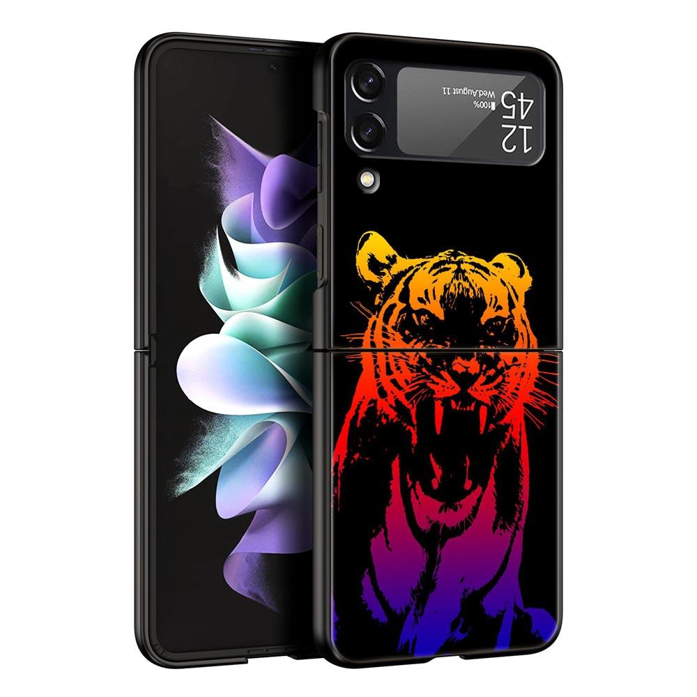 Чехол для телефона Samsung Galaxy Z Flip 3 4 5 складной мобильный чехол жесткий ПК Fundas черный защитный чехол тигровый неоновый леопард