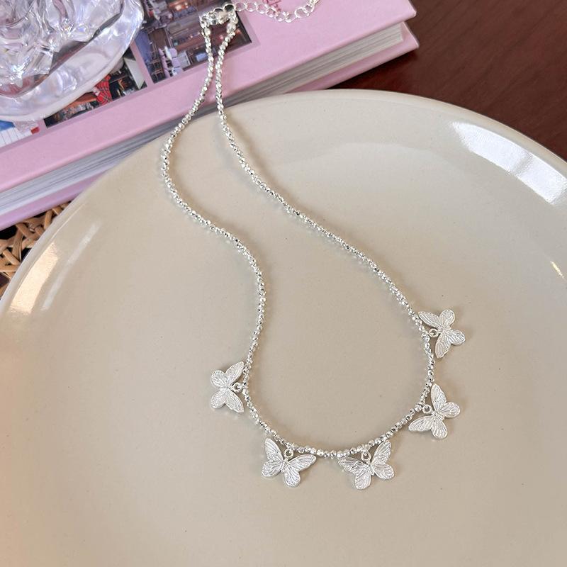 Легкое роскошное милое крутое серебряное ожерелье-бабочка из бисера, женская цепочка на ключицу высшего качества, аксессуар-колье из чистого специй