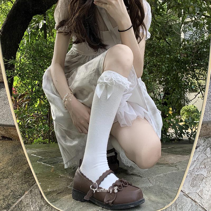 Japanese Lolita Lace Bow Mid-Calf Socks - Cute & Soft