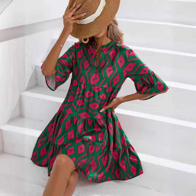 Женское платье летнее свободное с V-образным вырезом повседневное короткое Женские повседневные платья