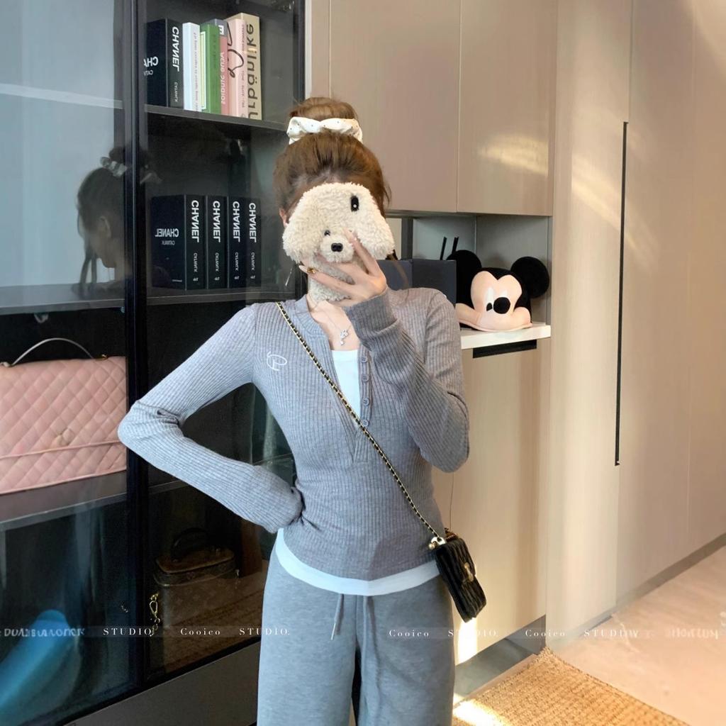 Футболка-двойка в стиле ретро с контрастными цветами, с длинными рукавами, базовая рубашка для женщин, весенний новый облегающий короткий топ