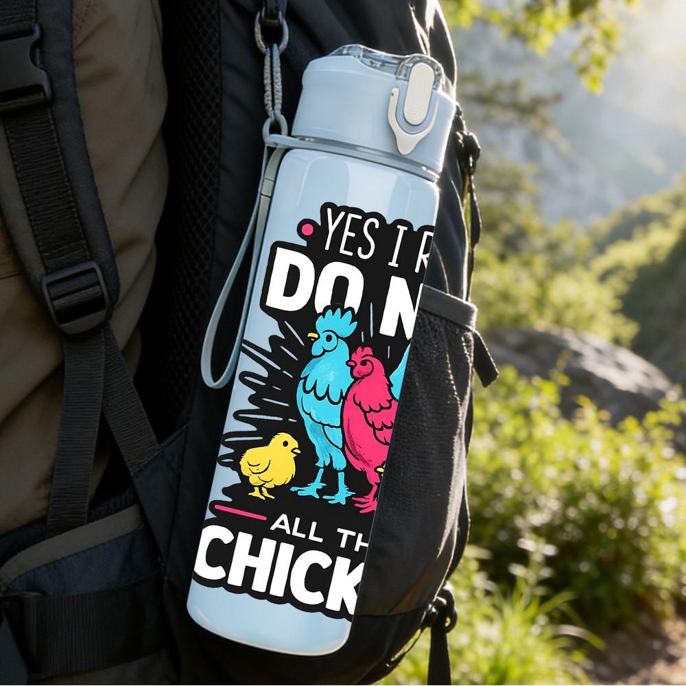 1PC I Need More Chickens Farm Quote Print 750ml Color Plastic Sports Water Bottle Leakproof Flip Straw Lid Suitable for Sports Office Home Use