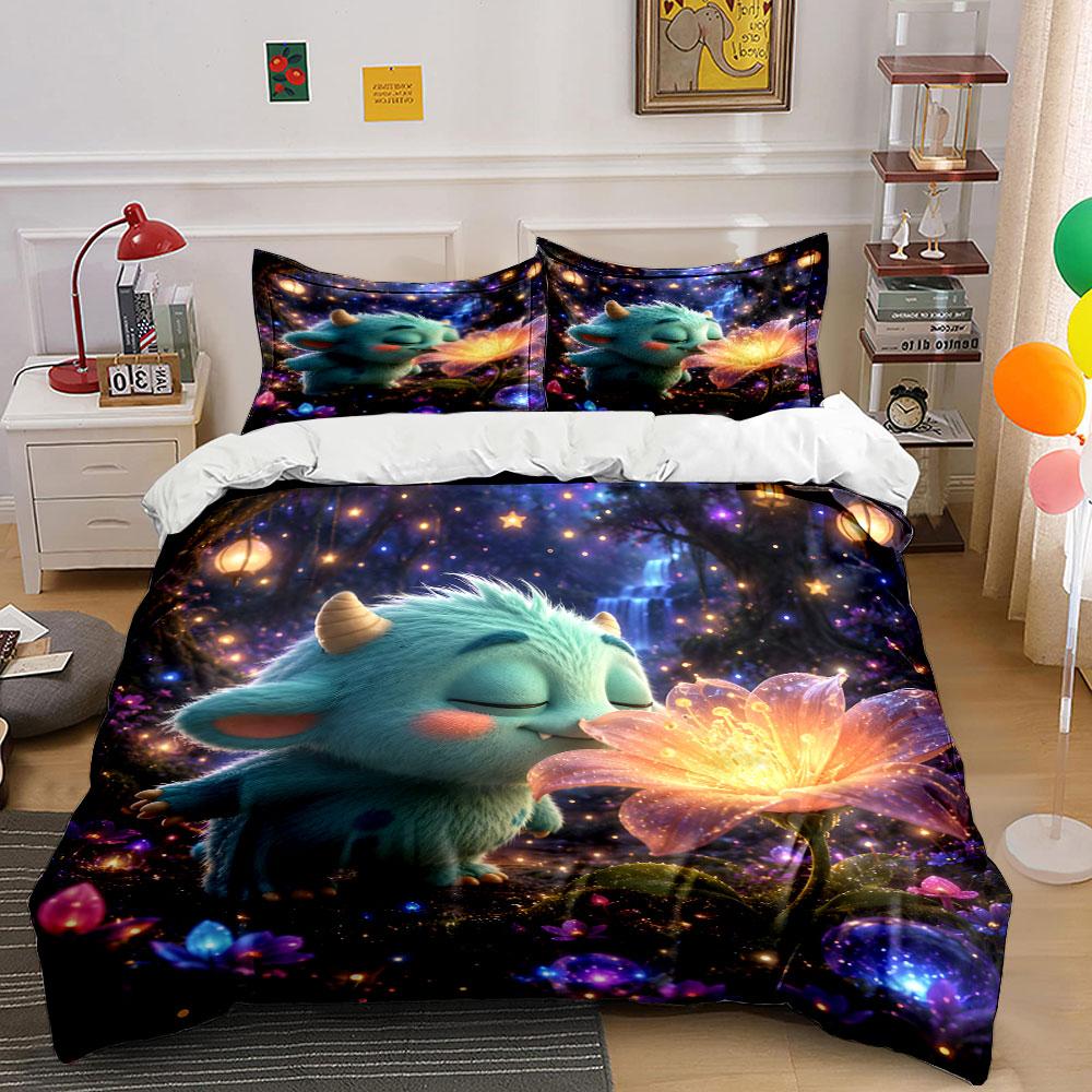 Cute Monster in Magical Forest Bedding Duvet Cover Set (1*Duvet Cover 2*Pillowcases, without duvet insert)