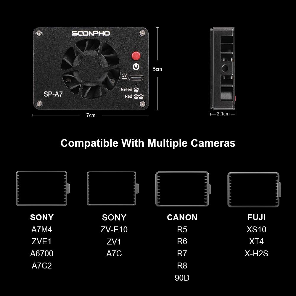 SOONPHO SP-A7 Охлаждающий вентилятор для камеры Sony Canon FUJIFILM Nikon Camera ZVE1 A7M4 R8 R7 R6 XT4 ZV1 Ultra-Silence