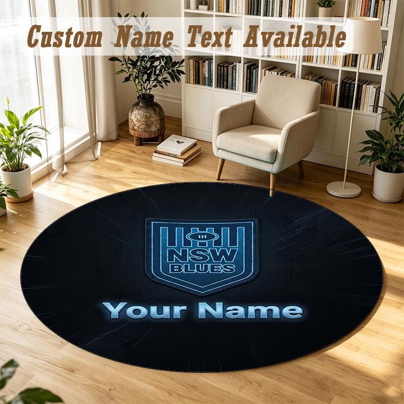 Round Rug Custom NameNSW Blues logo Pattern Non Slip Carpet Home Floor Decor