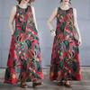 Длинная юбка Лето Новое Без рукавов Круглый вырез Платье с принтом