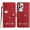Кожаный чехол-кошелек с мультяшным котом для iPhone15, Samsung S24, Xiaomi, OPPO, VIVO - полный комплект с отделениями для карт.