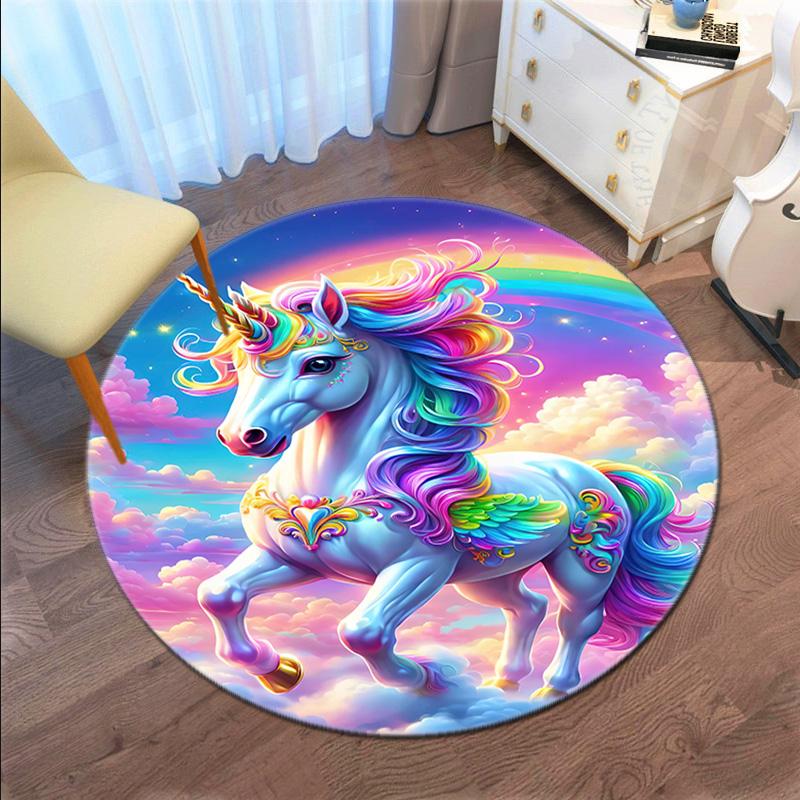 Rainbow Unicorn Fantasy Sky Round Rug Home Soft Decorative Anti Slip Yoga Table And Chair Mat Carpet Outdoor Floor Mat Carpet S4