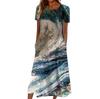 Летнее платье для женщин, повседневное пляжное свободное платье с v-образным вырезом и короткими рукавами с принтом
