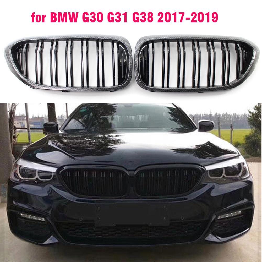 Решетка переднего бампера из углеродного волокна для BMW 5 серии M5 G30 G31 520i 530i 540i ABS 2-планочная глянцево-черная передняя решетка радиатора матовая