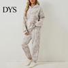 Комплект из толстовки с капюшоном и спортивных штанов Камуфляж 2 шт./комплект Женский костюм Принт Длинные рукава Толстовка Повседневный спортивный костюм Эластичная талия Брюки с манжетами на щиколотках Спорт