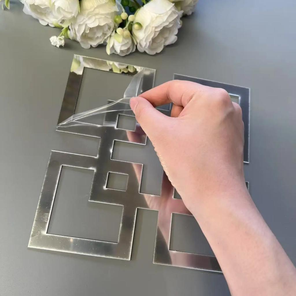 4/8/12pcs Geometry Mirror Wall Sticker Acrylic Square Wall Decals Self-adhesive Decorative Stickers DIY Room Home Decor
