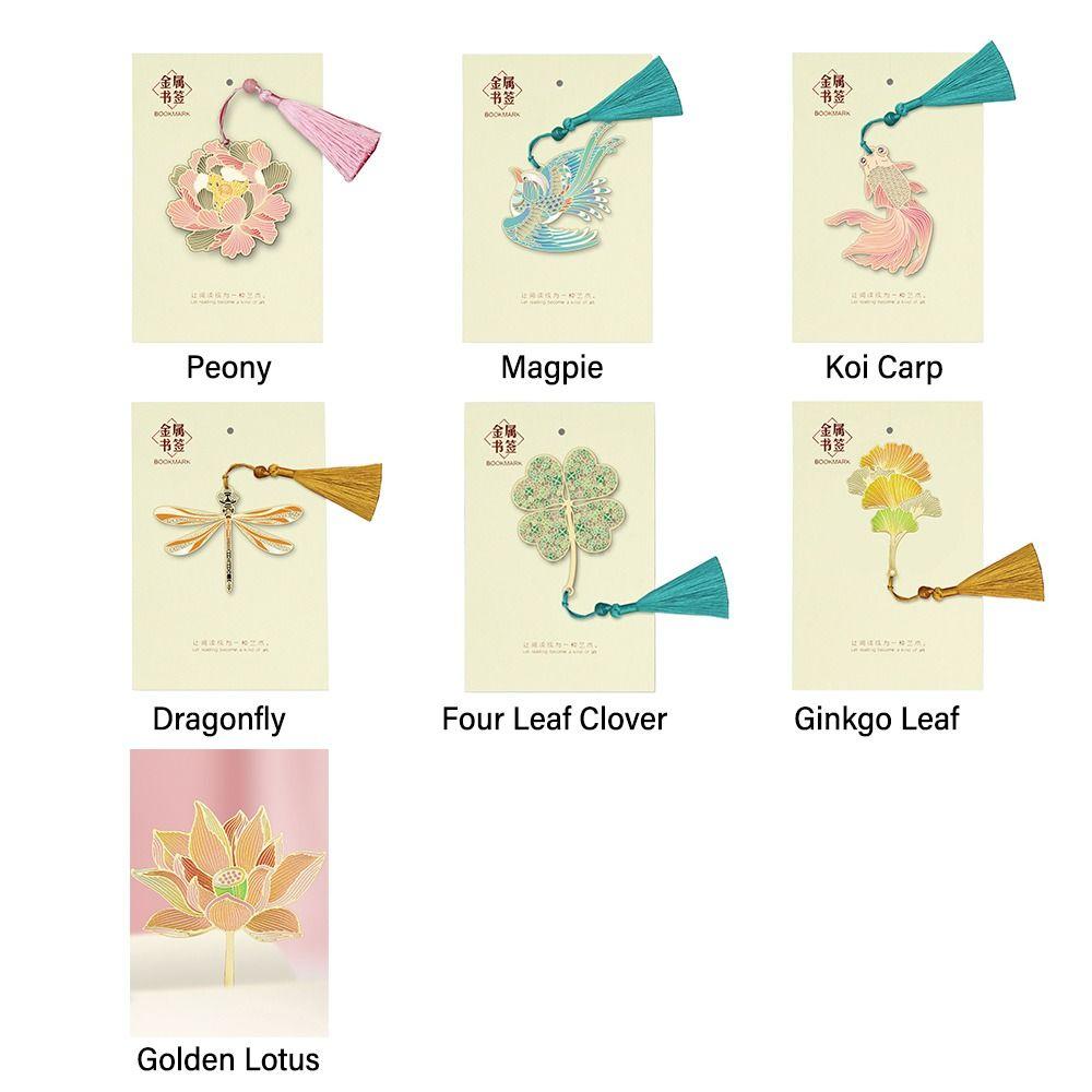 Китайский стиль Цветок Птица Рыба Насекомое Металлическая закладка Полая Резьба Книжный зажим Кисточка Подвеска Канцелярские принадлежности для студентов Подарочные принадлежности