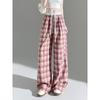 Летние новые клетчатые брюки женские кружевные широкие брюки на шнурке драпированные свободные ветрозащитные прямые брюки