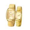 Парные часы из золота 3ATM Водонепроницаемые из нержавеющей стали Римский алфавит Аналоговый дисплей Парные часы Кварцевые часы Бриллиант Золотой подарок на день Мужской ремешок -