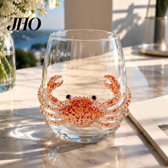 Innovative Housewarming Gifts Octopus Glass Tumbler, Ocean Whales Seahorses Crabs Jellyfish Cocktail Cup for Home Handcrafted Artistic Drinking