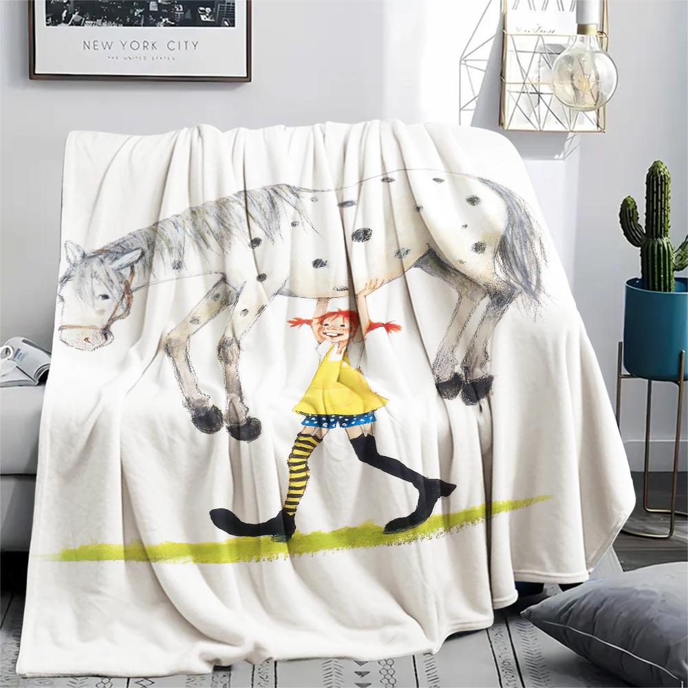 1PC Pippi Longstocking Print Flannel Blanket, High quality Comfortable for All Seasons, Home Decor, Warmth and Comfort, Perfect for Christmas Gifts113
