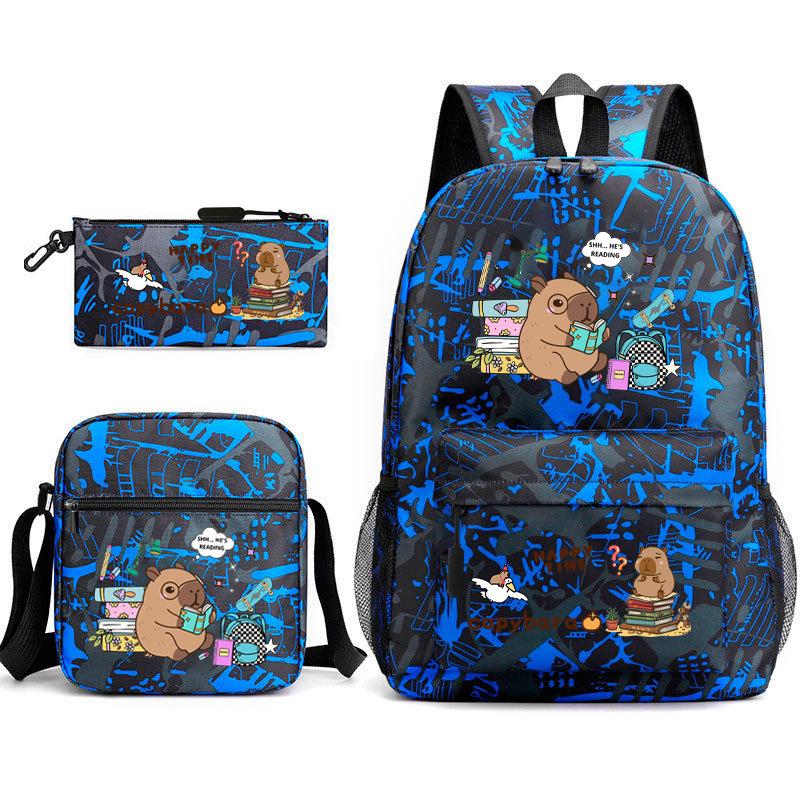 New Kapibara Student School Bag Fashion Popular Backpack Shoulder Bag Pencil Bag Three-piece Set