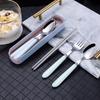 410 Stainless Steel Chopsticks Tableware Portable Fork Spoon Student Office Worker Three-piece Cute Storage Box Cutlery Set