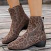 Autumn/Winter Pointed-Toe Wedge Soft Leather Retro Leopard Print Women'S Boots, Side Zipper Design With Chunky Heel, Fashionable