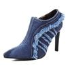 Summer Brushed Denim Ankle Boots Women Sexy High Thin Heels Pointed Toe Pumps Blue Rubbed Jean Party Dress Lady Stiletto Booties