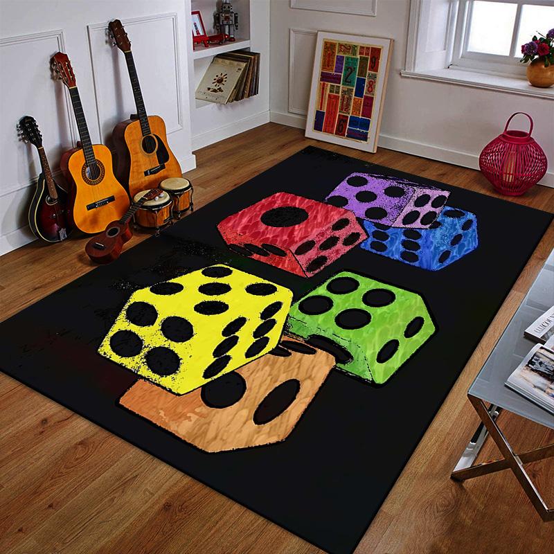 Colorful Dice Pattern on Black Background Patterned carpet a non slip rug suitable for all seasons and any setting, gift