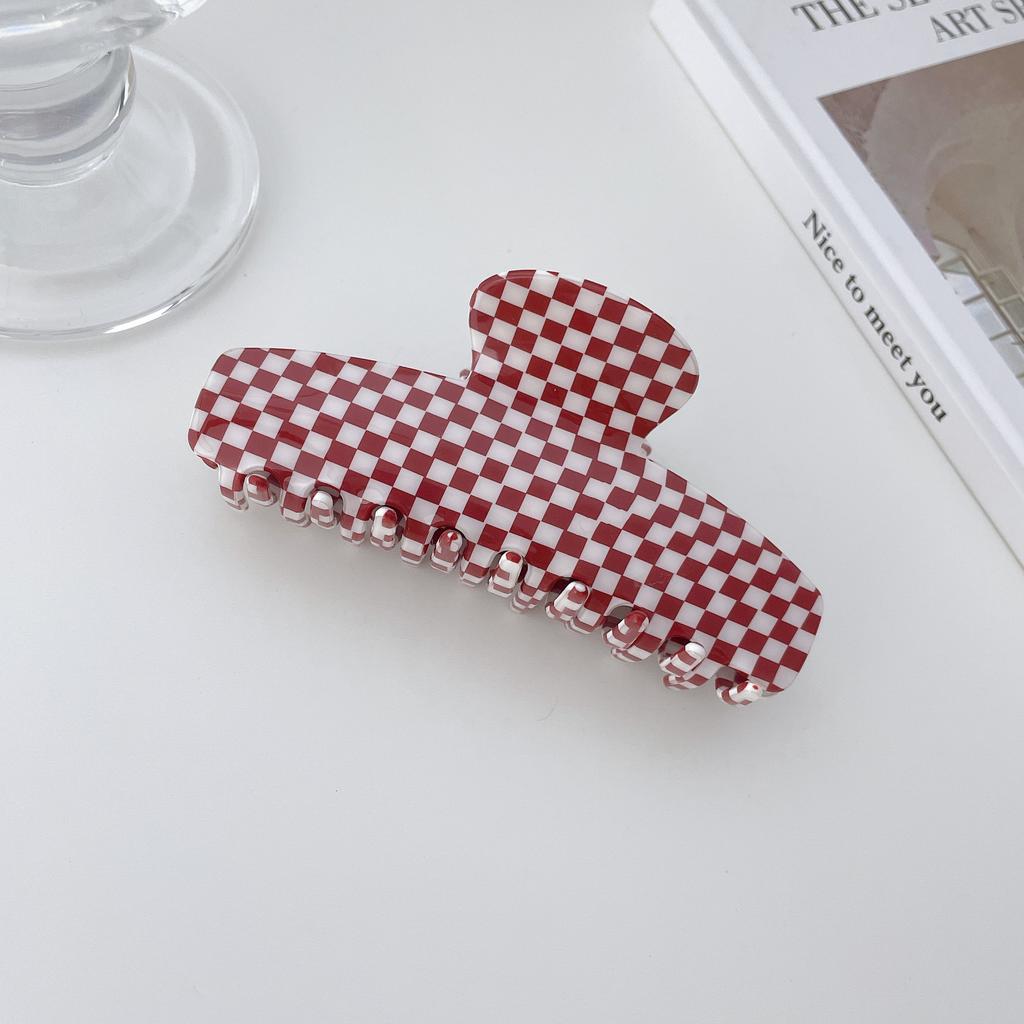 Red Eyecatching And White Plaid Hair Claws For Women Handmade Quality Pvc Stylish Accessories Hair