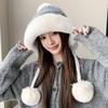 1 шт. Зимняя шапка с помпоном на завязках, корейская версия плюшевой защиты ушей и холодной шапки, милая цветовая гамма и маленькая вязаная шапка