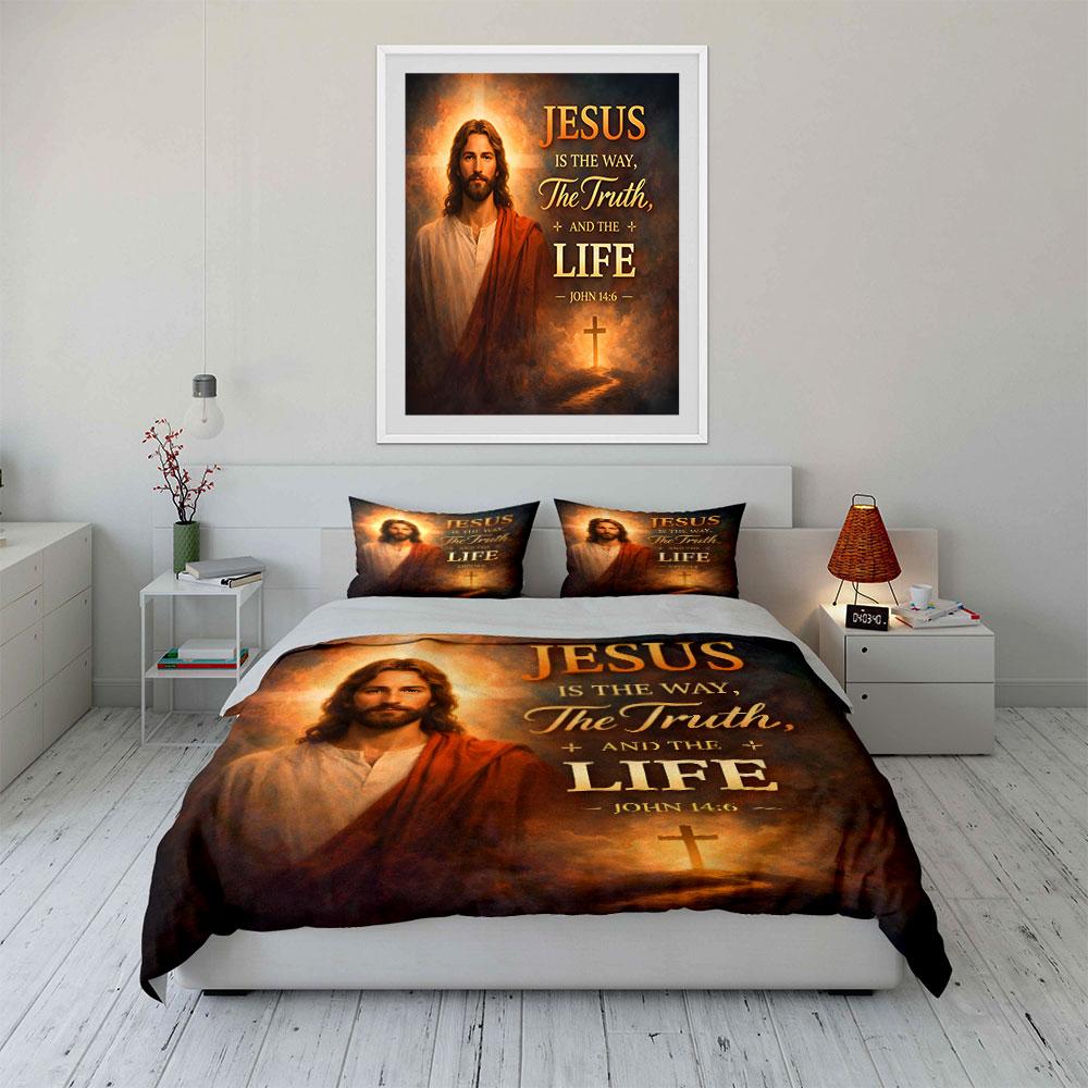 Jesus Biblical Quote Design Bedding Duvet Cover Set  (1*Duvet Cover 2*Pillowcases, without duvet insert)