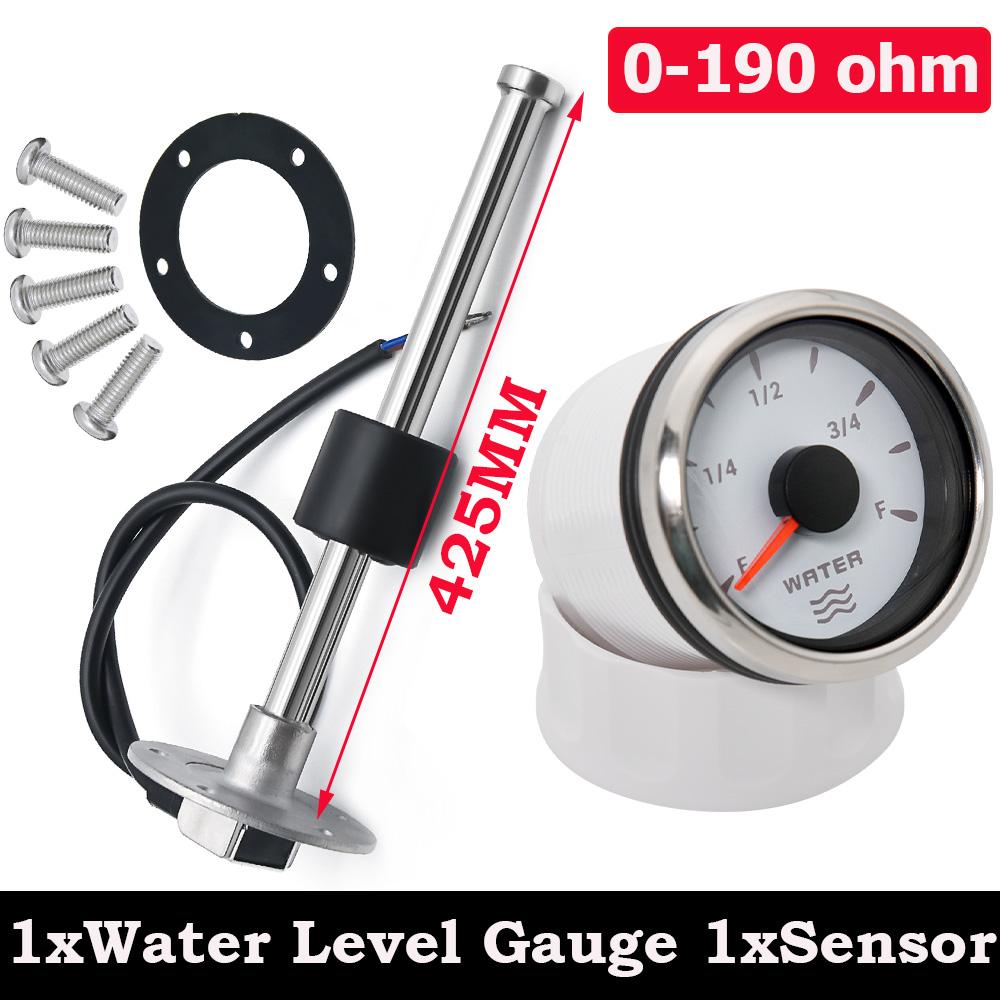A Water Level Gauge With Water Level Sensor 52mm Water Level Meter With 7Colors Backlight 100-550mm 0-190Ohm Sensor For Oil Tank