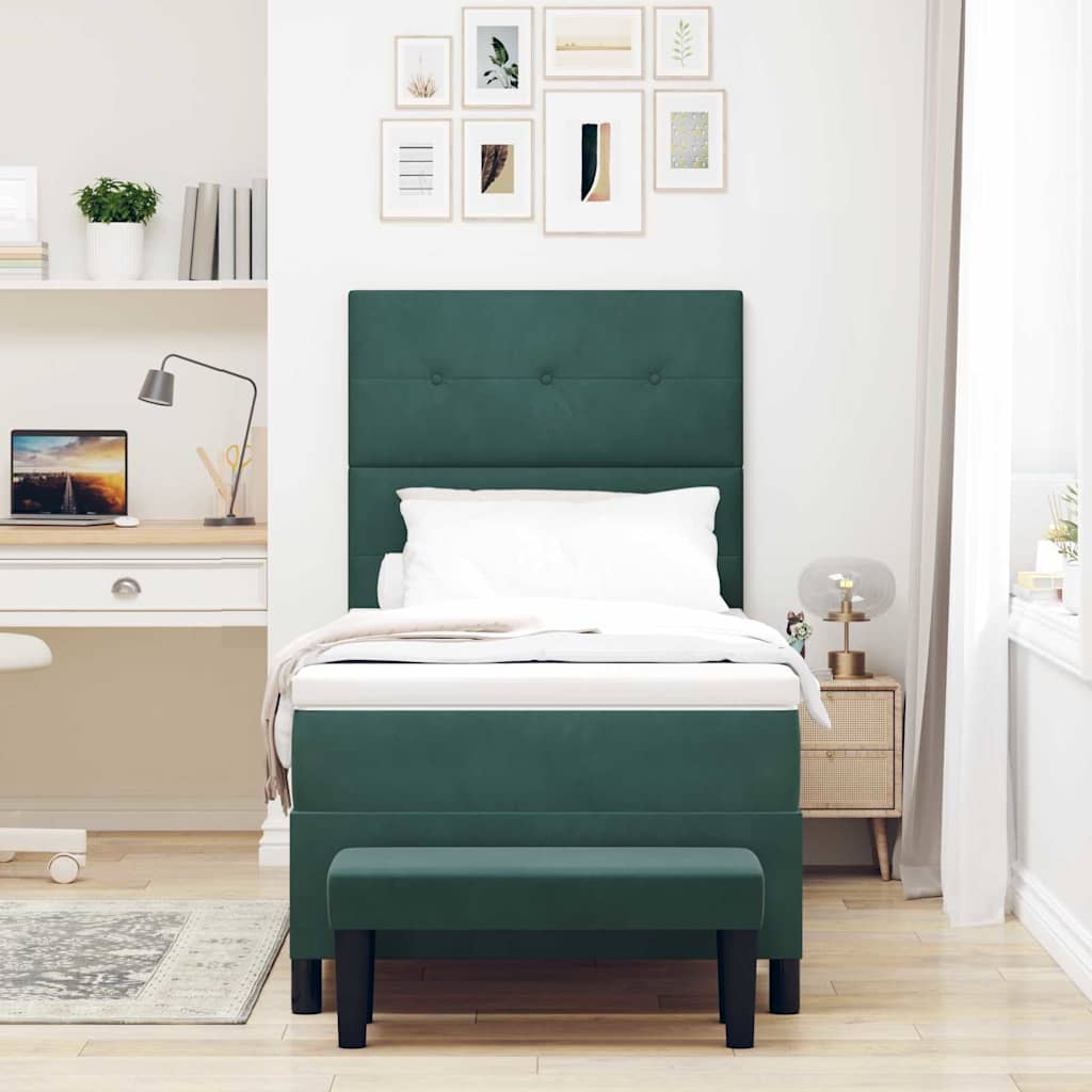 Box Spring Bed with Headboard Dark Green 200 x 90 cm Velvet