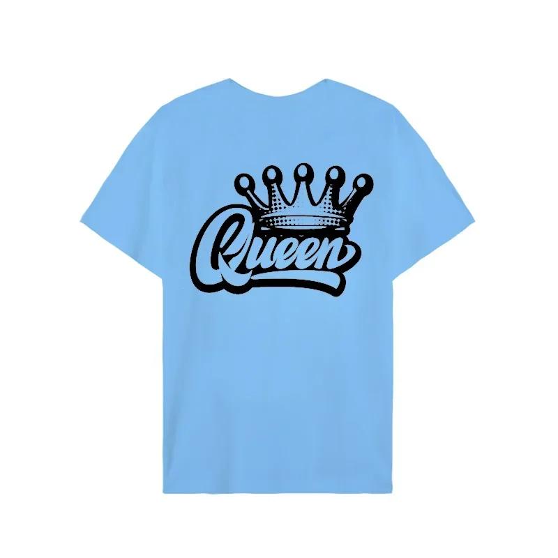 King Queen Crown Print Lover Couples Tee Shirt Harajuku Women T-shirt Crown Couple Matching Tshirt Clothes Summer Women Man Tops