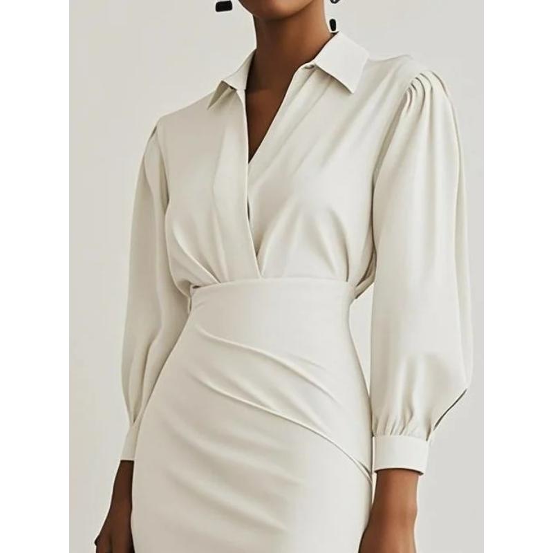 Женское платье миди с V-образным вырезом и оборками, однотонное платье с поясом на талии и элегантными складками, офисное повседневное облегающее длинное платье для универсального стиля