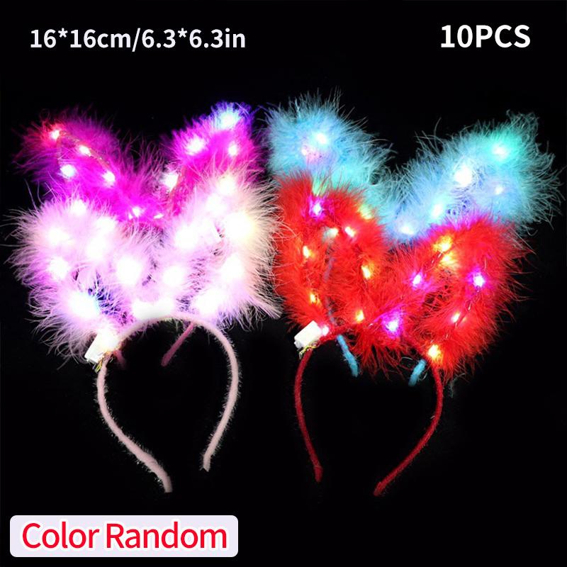 10pcs Luminous Headband Cat Bunny Ear Led Hairbands Flash Headband Light Up Hair Accessories Wedding Party Headdress