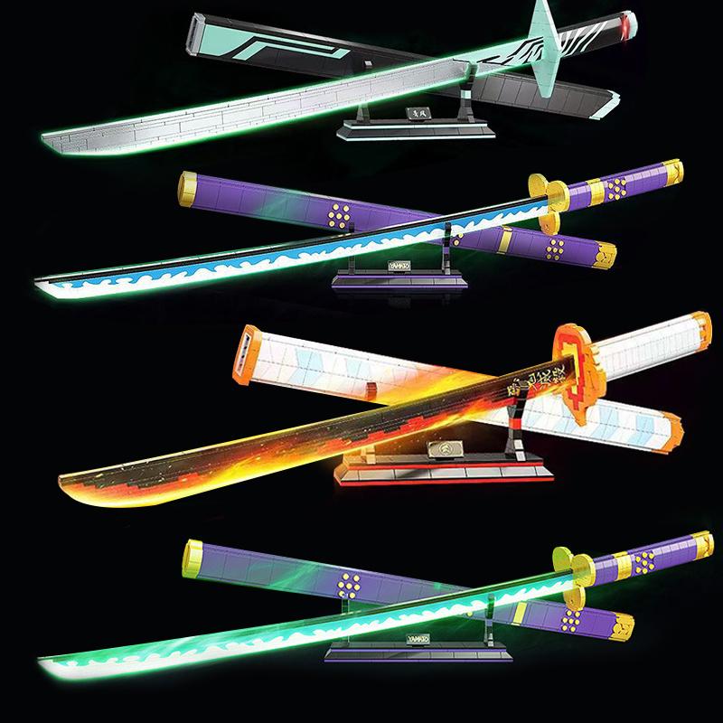 Demon Slayer Onemoc Piece Katana Luminous Sword Building Blocks Diy Model Educational Toy Assembly Weapon Toy Brick For Children