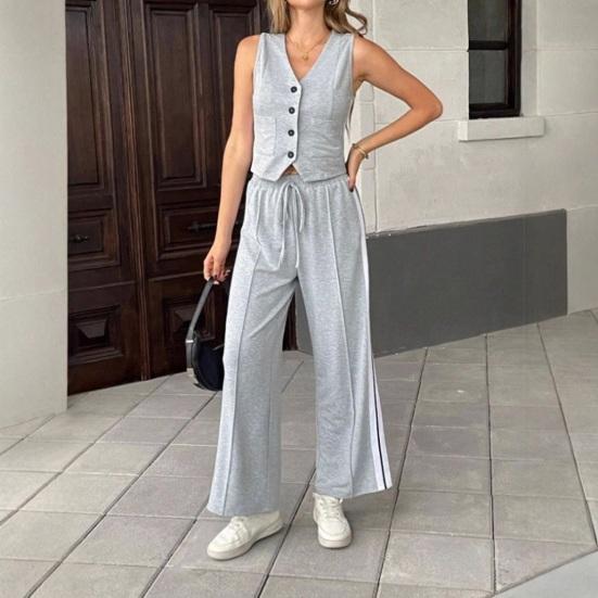 Женские костюмы-двойки Топ-жилет с V-образным вырезом на пуговицах Широкие брюки