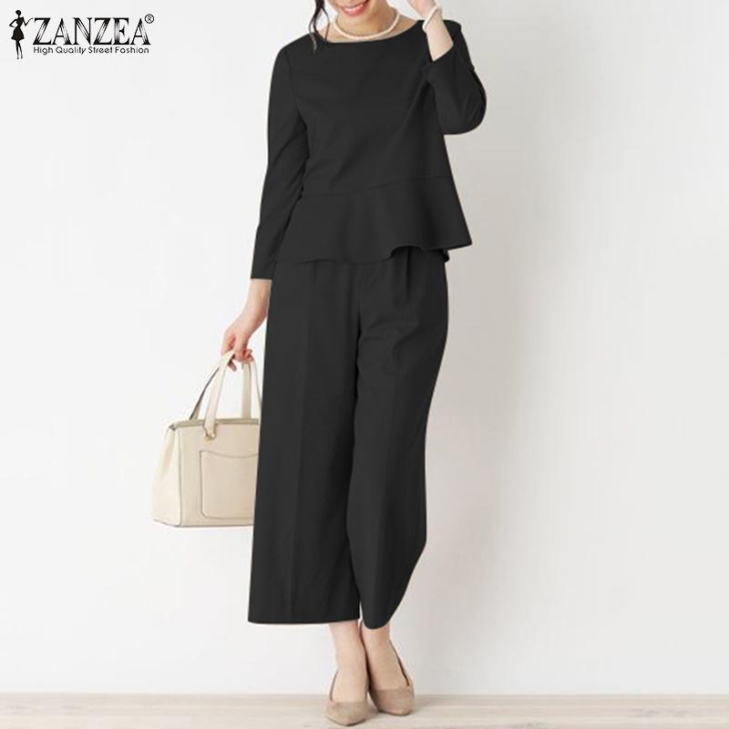 ZANZEA Женская повседневная блузка и брюки, летний брючный костюм из двух предметов