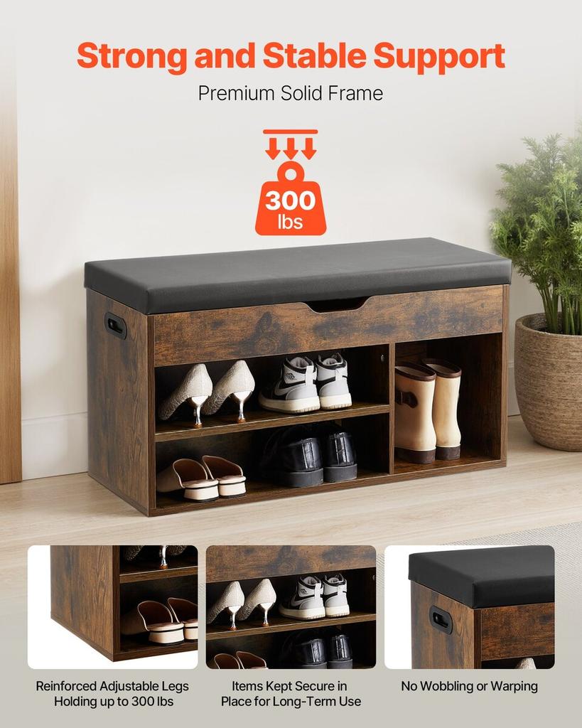 Entryway Shoe Bench, 805 x 305 x 445 mm Shoe Storage Organizer with Hidden Lift Top Storage Space, 300lbs Bench with Cushion Seat and 3 Cabinets for